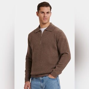 PER ME UOMO Men's Brown Half-Zip Sweater 100 merino wool